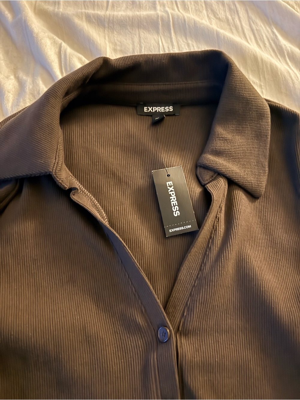 Express Men's Brown Ribbed Button-Down Shirt